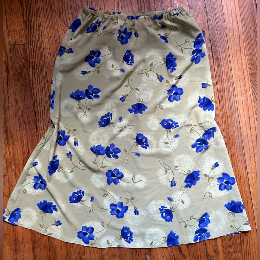 Vintage Green and Blue Floral Skirt in Size 12